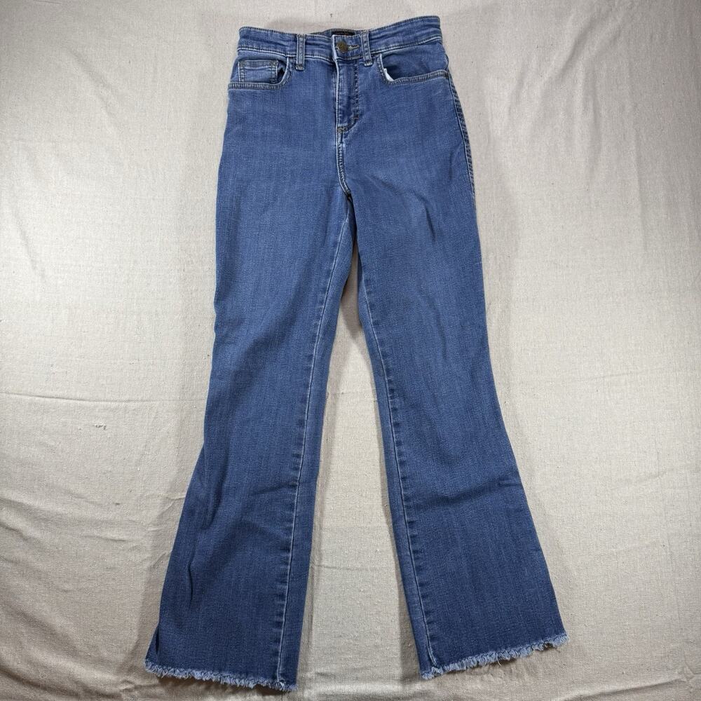 Lee Heritage High Rise Flare Jeans Women's Size 2M Medium Wash Raw Hem Stretch